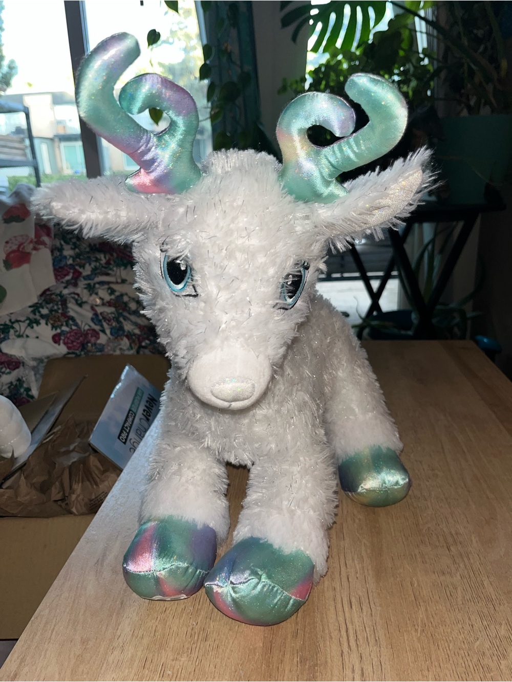 Build A Bear Reindeer Glisten 15" Pink Teal, Rainbow Swirls